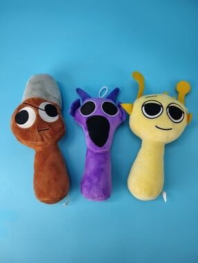 Sprunki Plush Figures Toys Brud Durple Simon Set Of 3 Brown Purple Yellow 9" VG